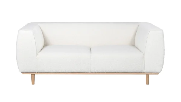 Canapé Scandinave 2-3 Places En Tissu Effet Laine Bouclée écru Et Bois Clair MORRIS 1