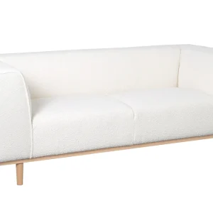 Canapé Scandinave 2-3 Places En Tissu Effet Laine Bouclée écru Et Bois Clair MORRIS 11