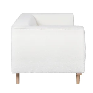 Canapé Scandinave 2-3 Places En Tissu Effet Laine Bouclée écru Et Bois Clair MORRIS 13