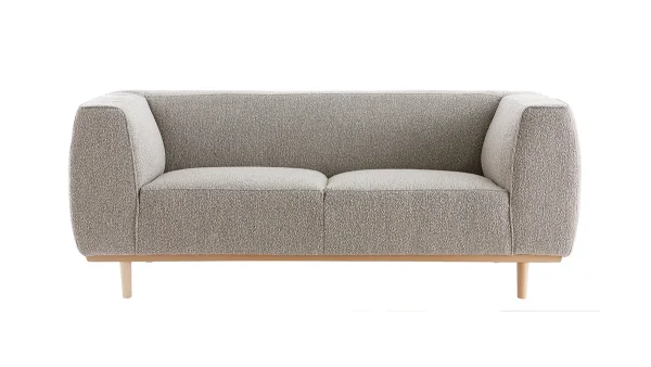 Canapé Scandinave 2-3 Places En Tissu Effet Laine Bouclée Taupe Et Bois Clair MORRIS De Qualité 1