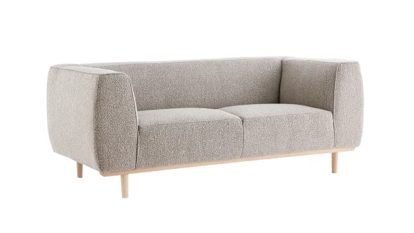 Canapé Scandinave 2-3 Places En Tissu Effet Laine Bouclée Taupe Et Bois Clair MORRIS De Qualité 3