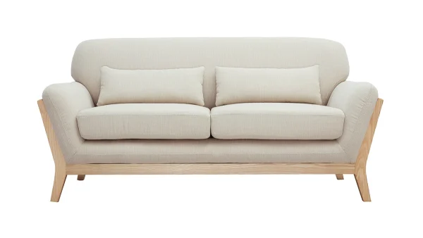 Canapé Scandinave 2 Places En Tissu Beige Et Bois Clair YOKO 1