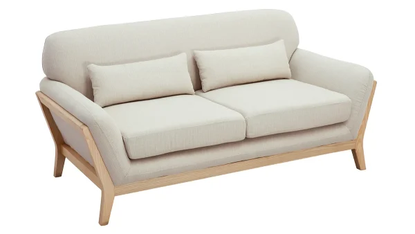 Canapé Scandinave 2 Places En Tissu Beige Et Bois Clair YOKO 3