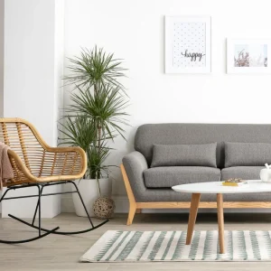 Canapé Scandinave 2 Places En Tissu Beige Et Bois Clair YOKO 19