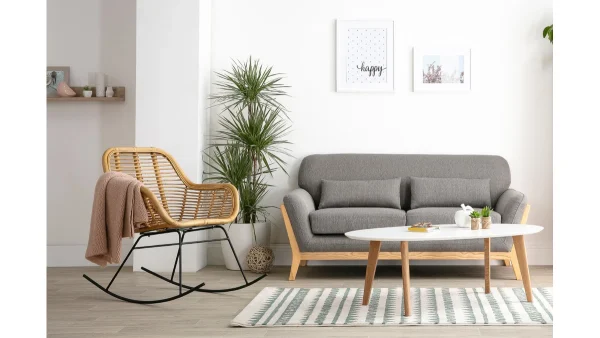 Canapé Scandinave 2 Places En Tissu Beige Et Bois Clair YOKO 7