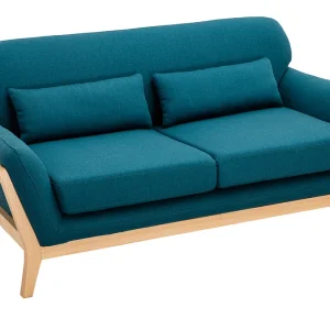 Promotio de vente Canapé Scandinave 2 Places En Tissu Bleu Canard Et Bois Clair YOKO 10