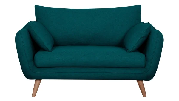 grande surprise Canapé Scandinave 2 Places En Tissu Bleu Paon Et Bois Clair CREEP 1
