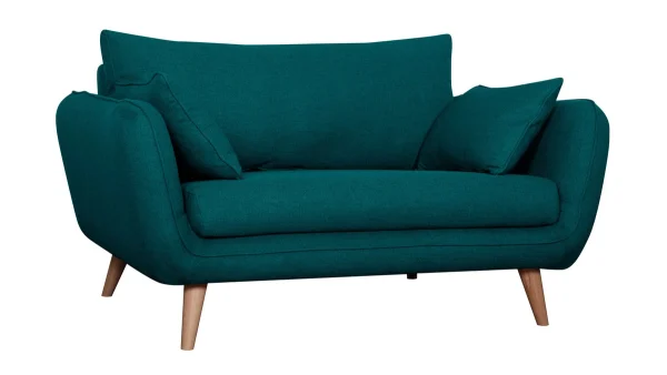 grande surprise Canapé Scandinave 2 Places En Tissu Bleu Paon Et Bois Clair CREEP 3