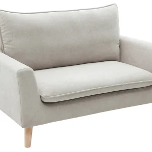Canapé Scandinave 2 Places En Tissu Effet Velours Grège Et Bois Clair JONAS 10