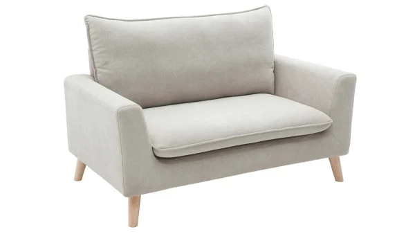 Canapé Scandinave 2 Places En Tissu Effet Velours Grège Et Bois Clair JONAS 3