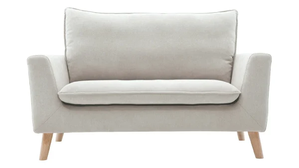 Canapé Scandinave 2 Places En Tissu Effet Velours Grège Et Bois Clair JONAS 1