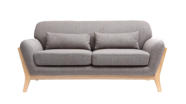 Canapé Scandinave 2 Places En Tissu Gris Et Bois Clair YOKO 1