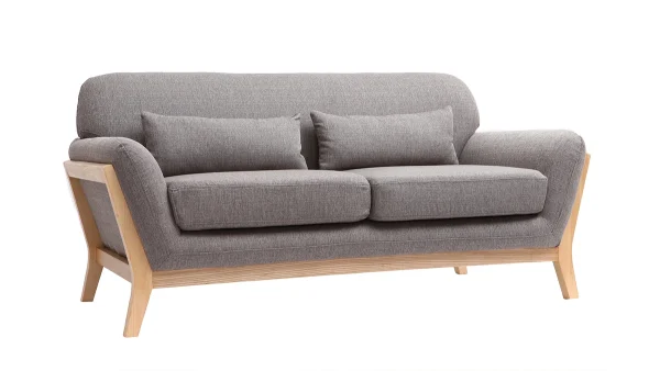 Canapé Scandinave 2 Places En Tissu Gris Et Bois Clair YOKO 3