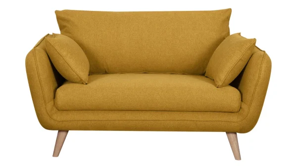 Canapé Scandinave 2 Places En Tissu Jaune Cumin Et Bois Clair CREEP 1