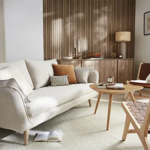 Canapé Scandinave 3 Places En Tissu Beige Et Bois Clair CREEP 20
