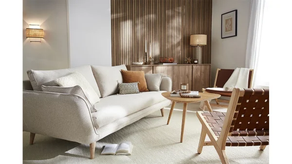 Canapé Scandinave 3 Places En Tissu Beige Et Bois Clair CREEP 7