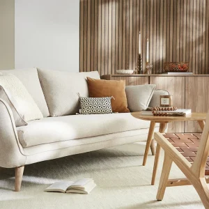 Canapé Scandinave 3 Places En Tissu Beige Et Bois Clair CREEP 22