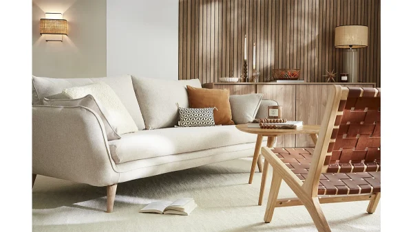 Canapé Scandinave 3 Places En Tissu Beige Et Bois Clair CREEP 8