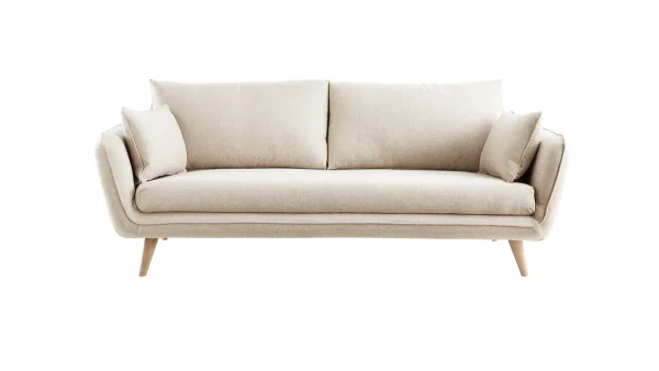 Canapé Scandinave 3 Places En Tissu Beige Et Bois Clair CREEP 1