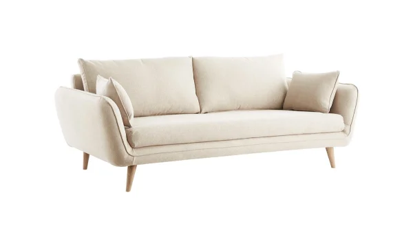 Canapé Scandinave 3 Places En Tissu Beige Et Bois Clair CREEP 3