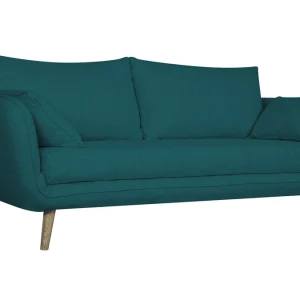 Canapé Scandinave 3 Places En Tissu Bleu Paon Et Bois Clair CREEP 12