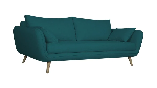 Canapé Scandinave 3 Places En Tissu Bleu Paon Et Bois Clair CREEP 3