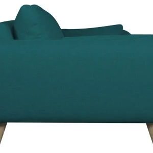 Canapé Scandinave 3 Places En Tissu Bleu Paon Et Bois Clair CREEP 14