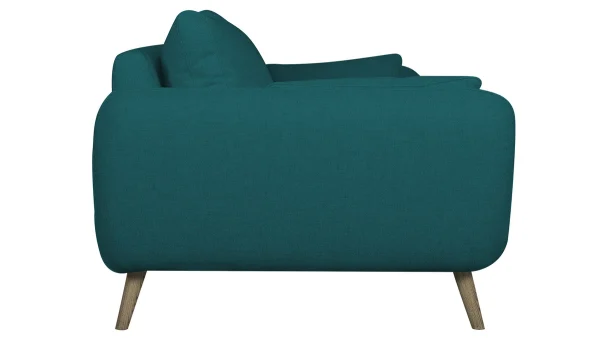Canapé Scandinave 3 Places En Tissu Bleu Paon Et Bois Clair CREEP 4