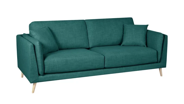 Canapé Scandinave 3 Places En Tissu Bleu Paon Et Bois Clair VOGUE 3