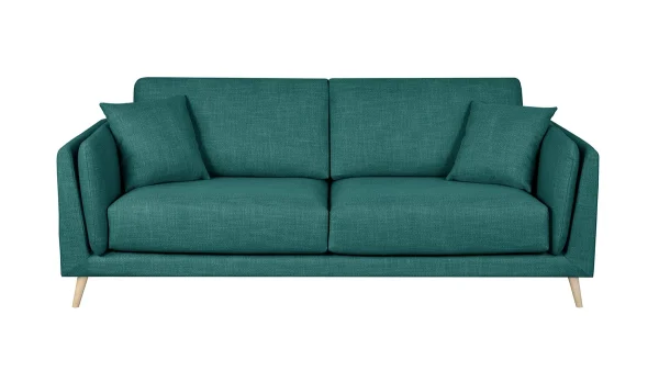 Canapé Scandinave 3 Places En Tissu Bleu Paon Et Bois Clair VOGUE 1