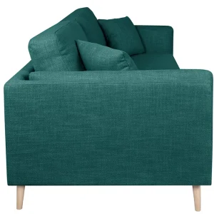 Canapé Scandinave 3 Places En Tissu Bleu Paon Et Bois Clair VOGUE 12