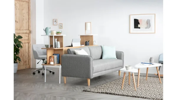 Achat Canapé Scandinave 3 Places En Tissu Gris Clair Et Bois Clair KURT – Miliboo & Stéphane Plaza 7