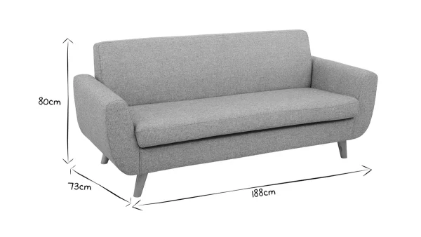 excellents soldes Canapé Scandinave 3 Places En Tissu Gris Clair Et Bois Clair PURE 7