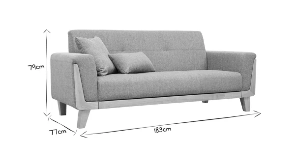 Canapé Scandinave 3 Places En Tissu Gris Et Bois Clair FJORD Achat 9