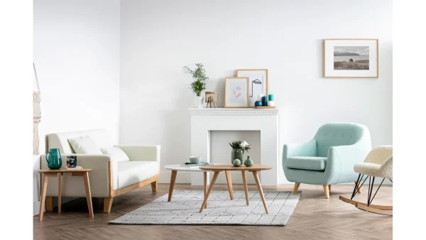 Canapé Scandinave 3 Places En Tissu Gris Et Bois Clair FJORD Achat 7
