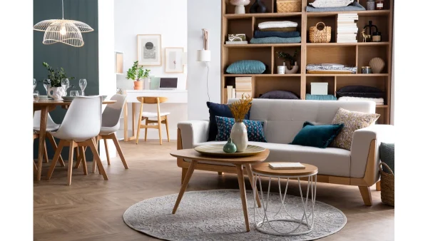 Canapé Scandinave 3 Places En Tissu Gris Et Bois Clair FJORD Achat 8