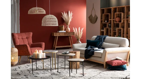 pas cher Canapé Scandinave 3 Places En Tissu Gris Et Bois Clair YOKO 9