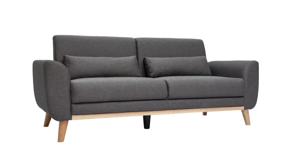 prix de gros Canapé Scandinave 3 Places En Tissu Gris Foncé Et Bois Clair EKTOR 3