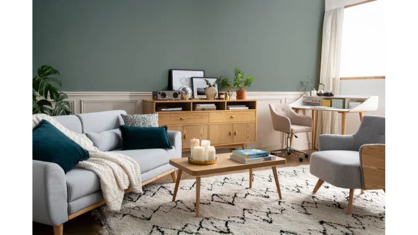 prix de gros Canapé Scandinave 3 Places En Tissu Gris Foncé Et Bois Clair EKTOR 7