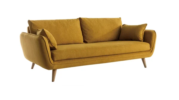 Canapé Scandinave 3 Places En Tissu Jaune Cumin Et Bois Clair CREEP Réductions 3