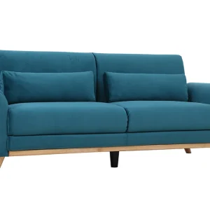 Canapé Scandinave 3 Places En Tissu Velours Bleu Pétrole Et Bois Clair EKTOR 11