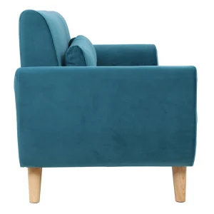 Canapé Scandinave 3 Places En Tissu Velours Bleu Pétrole Et Bois Clair EKTOR 13