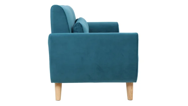 Canapé Scandinave 3 Places En Tissu Velours Bleu Pétrole Et Bois Clair EKTOR 4