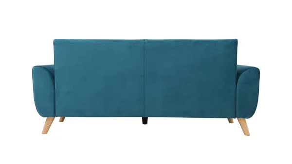 Canapé Scandinave 3 Places En Tissu Velours Bleu Pétrole Et Bois Clair EKTOR 5