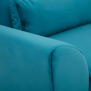 Canapé Scandinave 3 Places En Tissu Velours Bleu Pétrole Et Bois Clair EKTOR 17