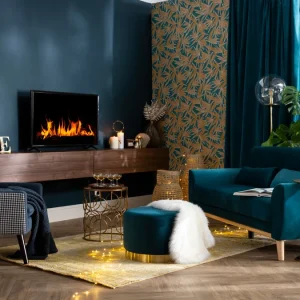 Canapé Scandinave 3 Places En Tissu Velours Bleu Pétrole Et Bois Clair EKTOR 19