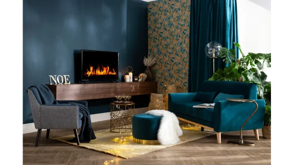 Canapé Scandinave 3 Places En Tissu Velours Bleu Pétrole Et Bois Clair EKTOR 7