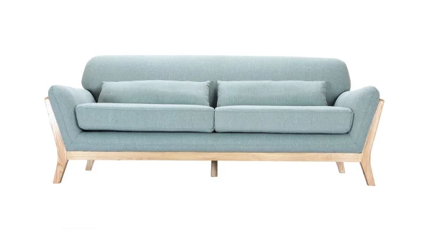 Vente Canapé Scandinave 3 Places En Tissu Vert Lagon Et Bois Clair YOKO 1