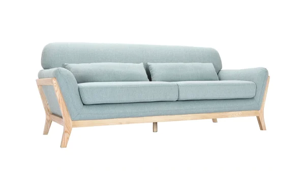 Vente Canapé Scandinave 3 Places En Tissu Vert Lagon Et Bois Clair YOKO 3