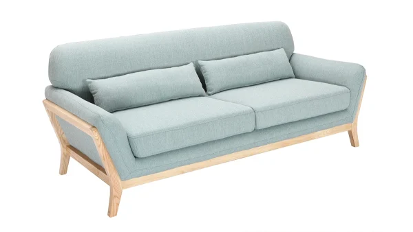Vente Canapé Scandinave 3 Places En Tissu Vert Lagon Et Bois Clair YOKO 7